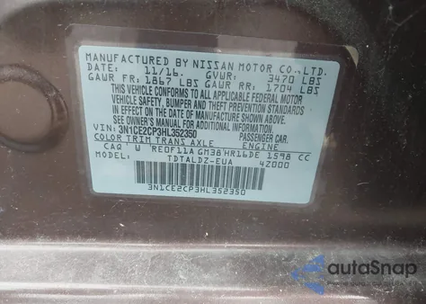 2017 Nissan Versa Note Sv z USA, uszkodzony, nr VIN 3N1CE2CP3HL352350